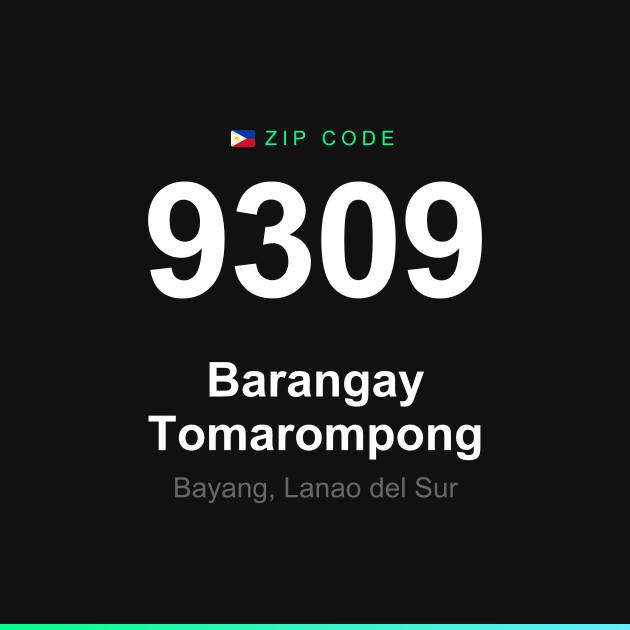 Shareable ZIP code 9309 card for Barangay Tomarompong