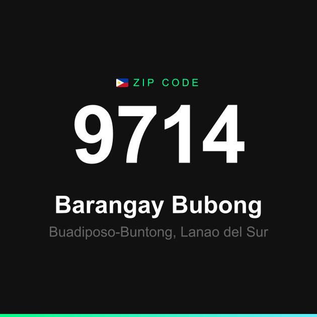 Shareable ZIP code 9714 card for Barangay Bubong
