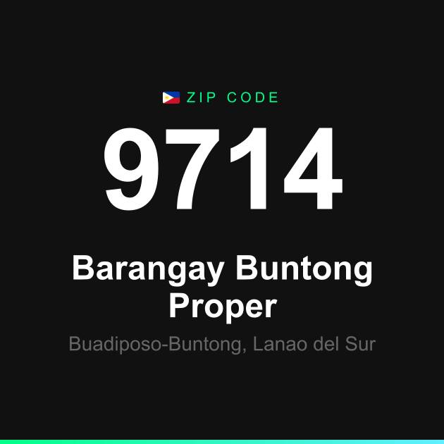 Shareable ZIP code 9714 card for Barangay Buntong Proper