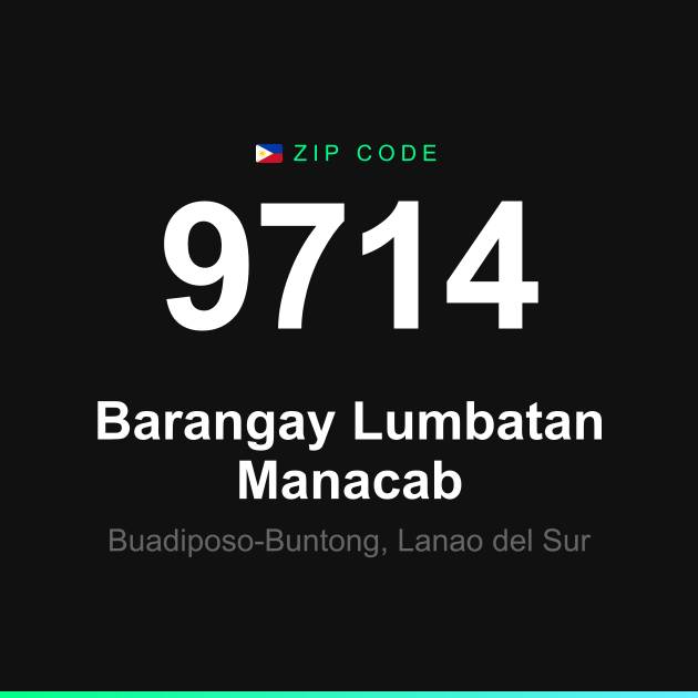 Shareable ZIP code 9714 card for Barangay Lumbatan Manacab