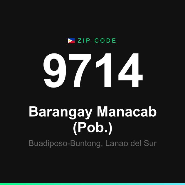 Shareable ZIP code 9714 card for Barangay Manacab (Pob.)