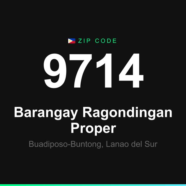 Shareable ZIP code 9714 card for Barangay Ragondingan Proper