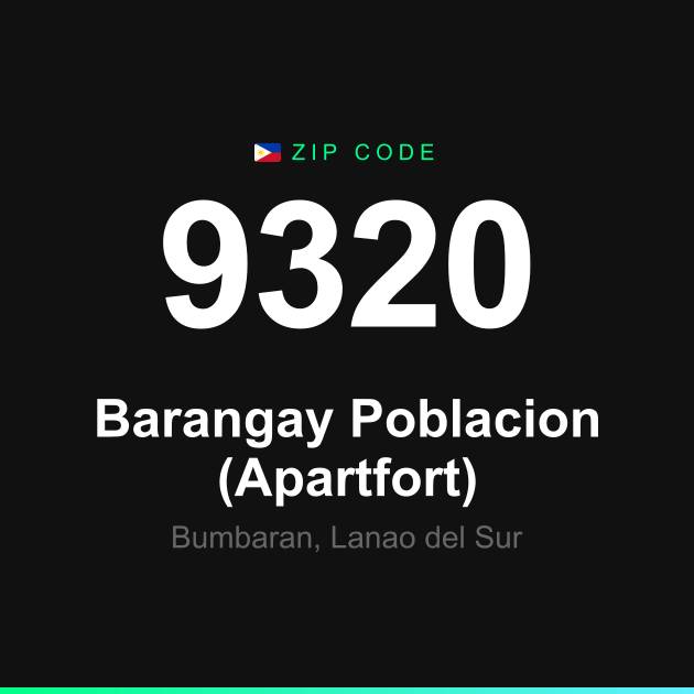 Shareable ZIP code 9320 card for Barangay Poblacion (Apartfort)