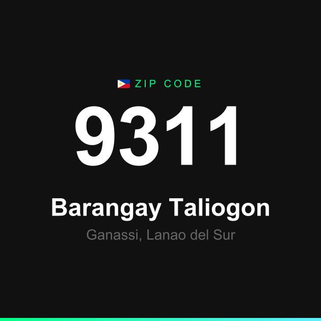 Shareable ZIP code 9311 card for Barangay Taliogon