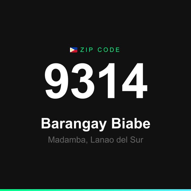 Shareable ZIP code 9314 card for Barangay Biabe