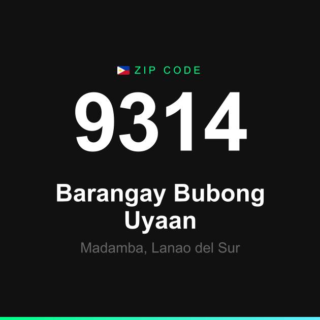 Shareable ZIP code 9314 card for Barangay Bubong Uyaan