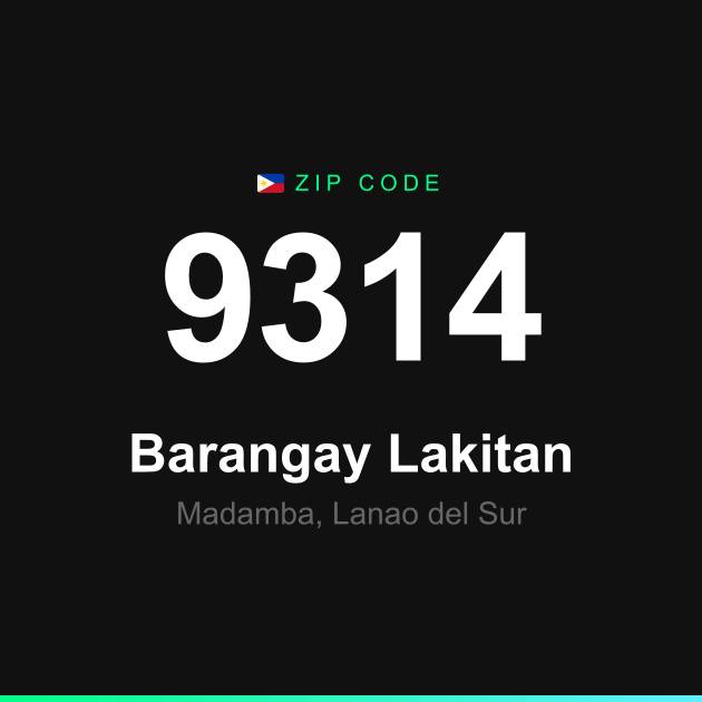 Shareable ZIP code 9314 card for Barangay Lakitan