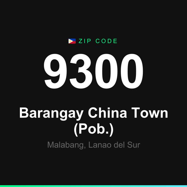 Shareable ZIP code 9300 card for Barangay China Town (Pob.)