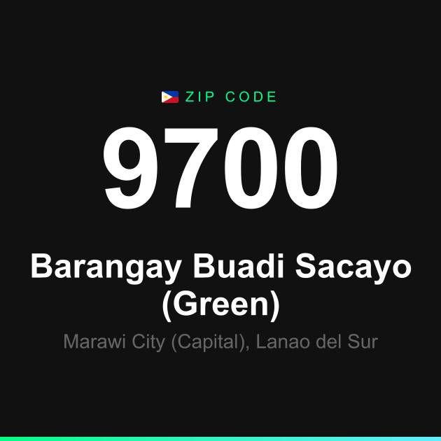 Shareable ZIP code 9700 card for Barangay Buadi Sacayo (Green)