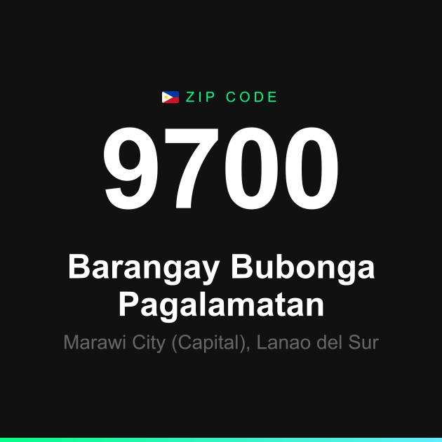 Shareable ZIP code 9700 card for Barangay Bubonga Pagalamatan