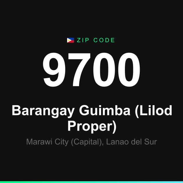 Shareable ZIP code 9700 card for Barangay Guimba (Lilod Proper)