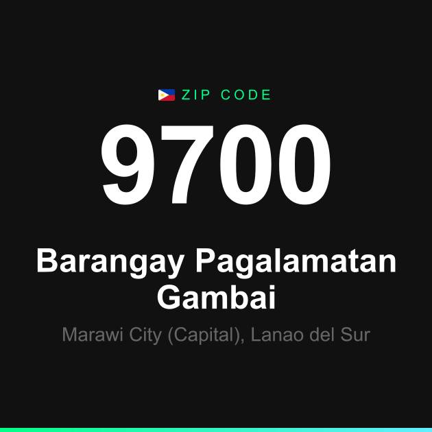 Shareable ZIP code 9700 card for Barangay Pagalamatan Gambai