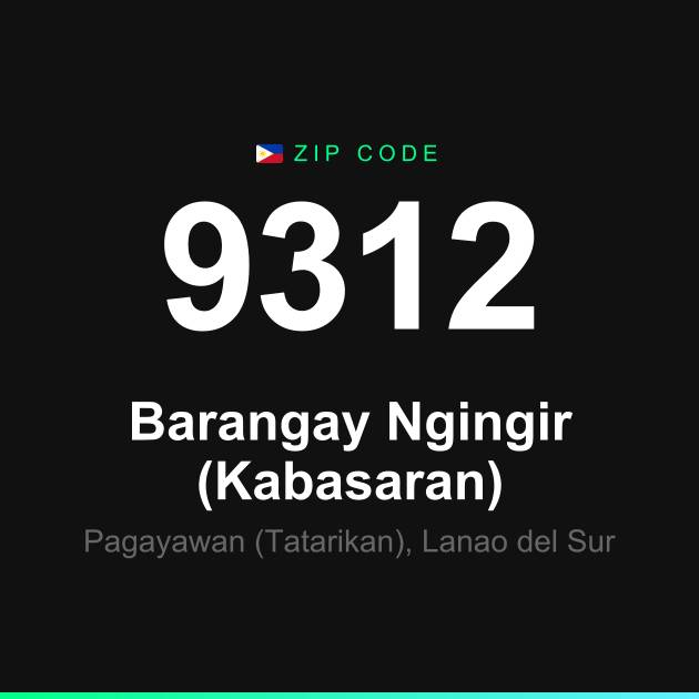 Shareable ZIP code 9312 card for Barangay Ngingir (Kabasaran)