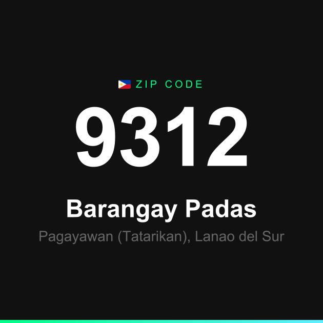 Shareable ZIP code 9312 card for Barangay Padas