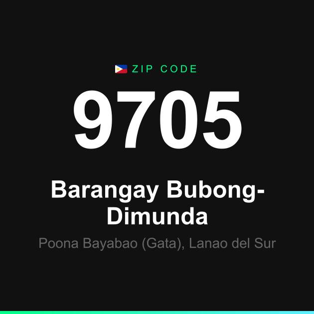 Shareable ZIP code 9705 card for Barangay Bubong-Dimunda