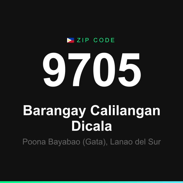 Shareable ZIP code 9705 card for Barangay Calilangan Dicala