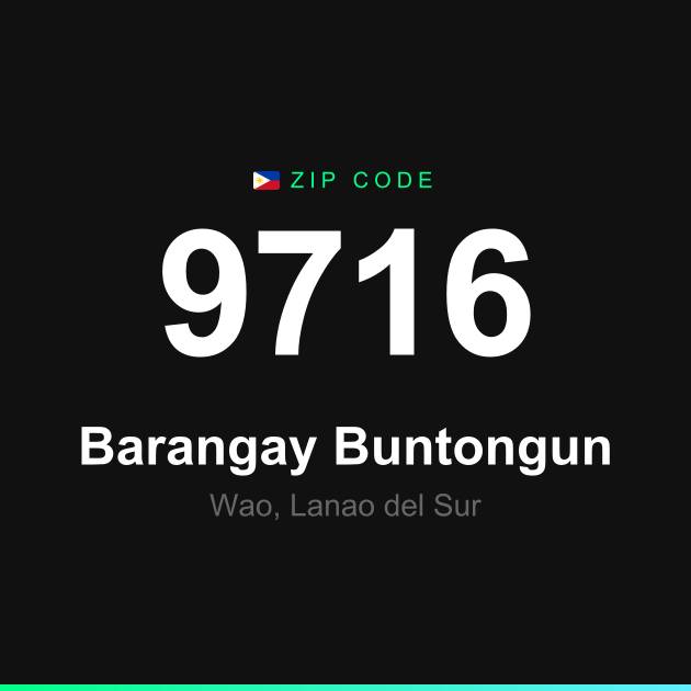 Shareable ZIP code 9716 card for Barangay Buntongun