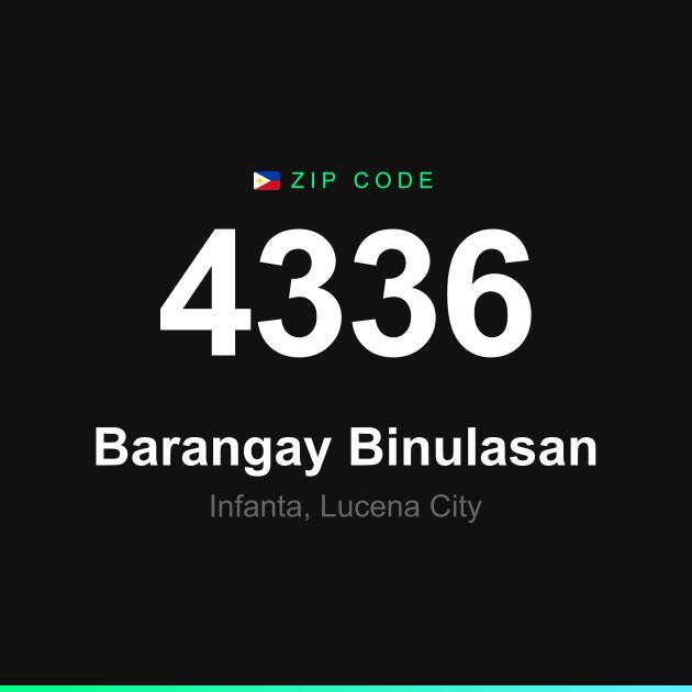 Shareable ZIP code 4336 card for Barangay Binulasan