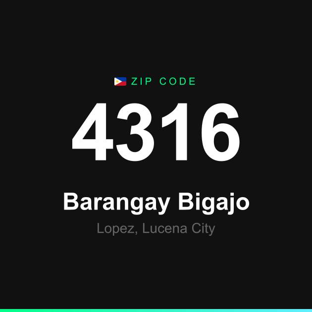 Shareable ZIP code 4316 card for Barangay Bigajo