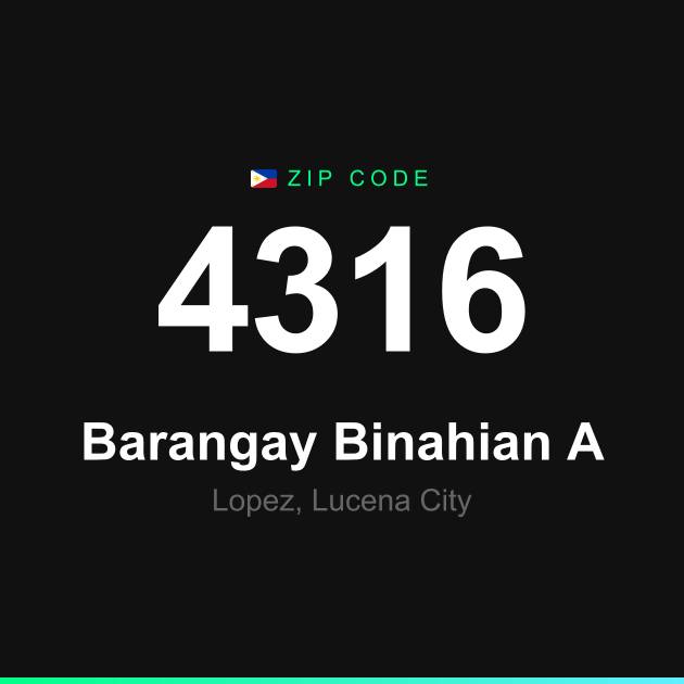 Shareable ZIP code 4316 card for Barangay Binahian A