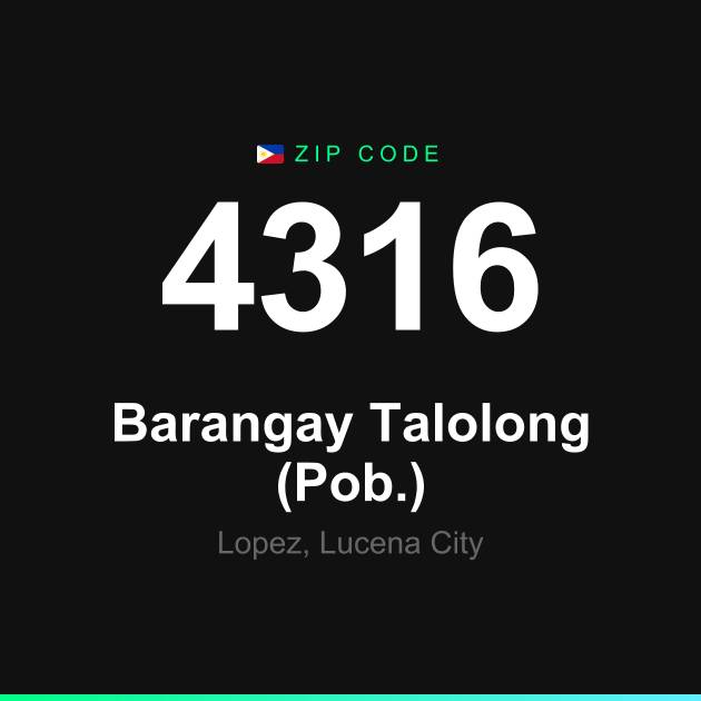 Shareable ZIP code 4316 card for Barangay Talolong (Pob.)