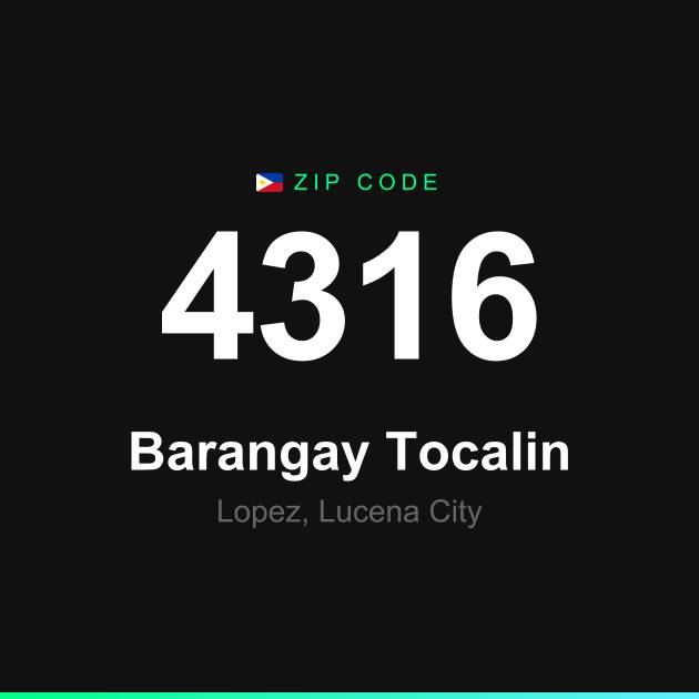 Shareable ZIP code 4316 card for Barangay Tocalin