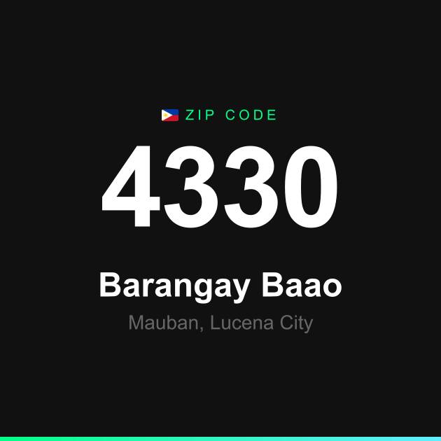 Shareable ZIP code 4330 card for Barangay Baao