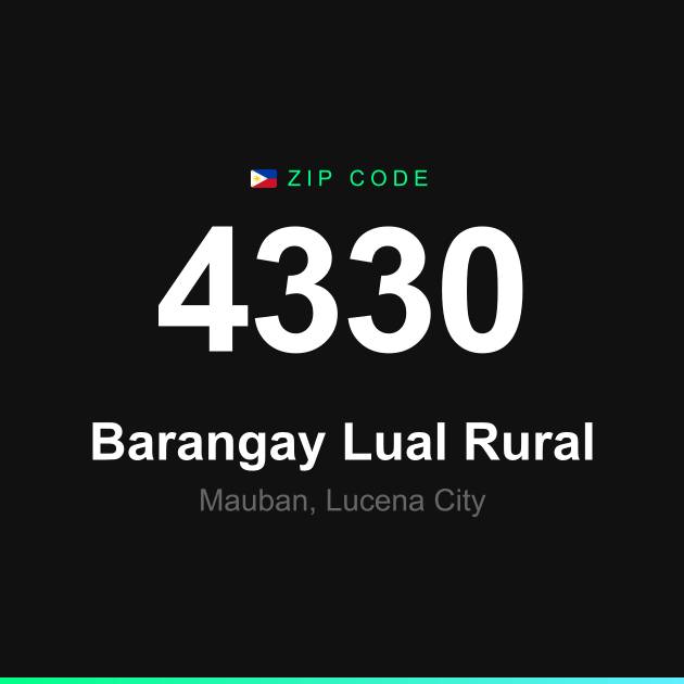 Shareable ZIP code 4330 card for Barangay Lual Rural