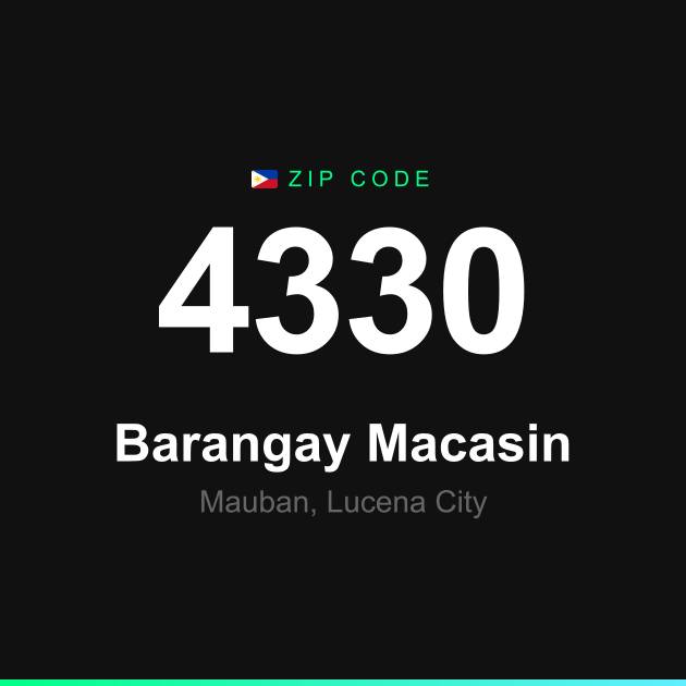 Shareable ZIP code 4330 card for Barangay Macasin