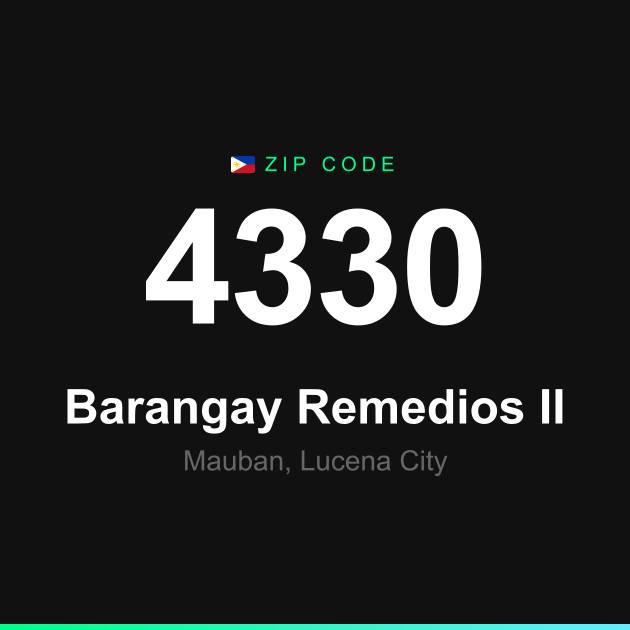 Shareable ZIP code 4330 card for Barangay Remedios II