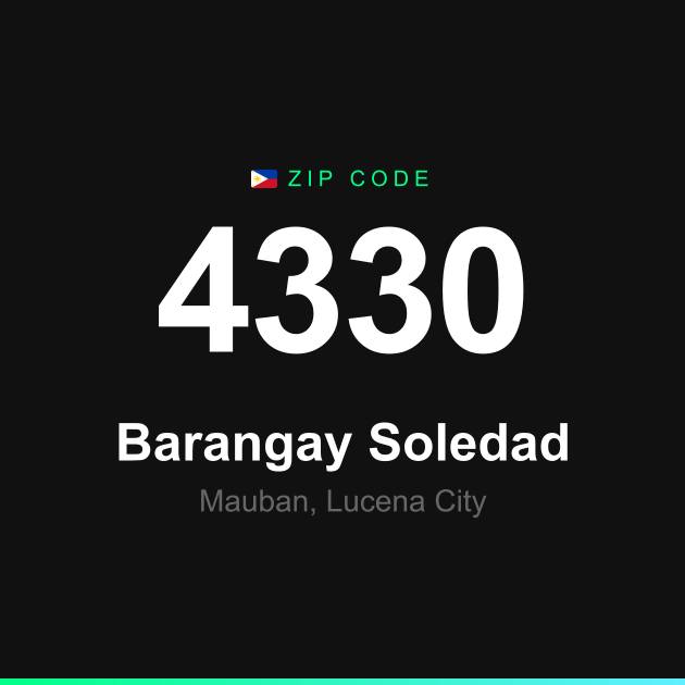 Shareable ZIP code 4330 card for Barangay Soledad