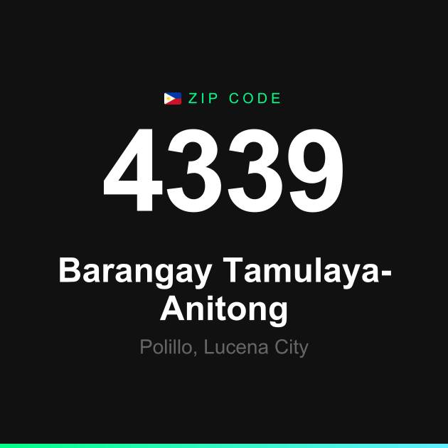 Shareable ZIP code 4339 card for Barangay Tamulaya-Anitong