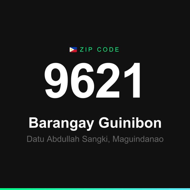 Shareable ZIP code 9621 card for Barangay Guinibon
