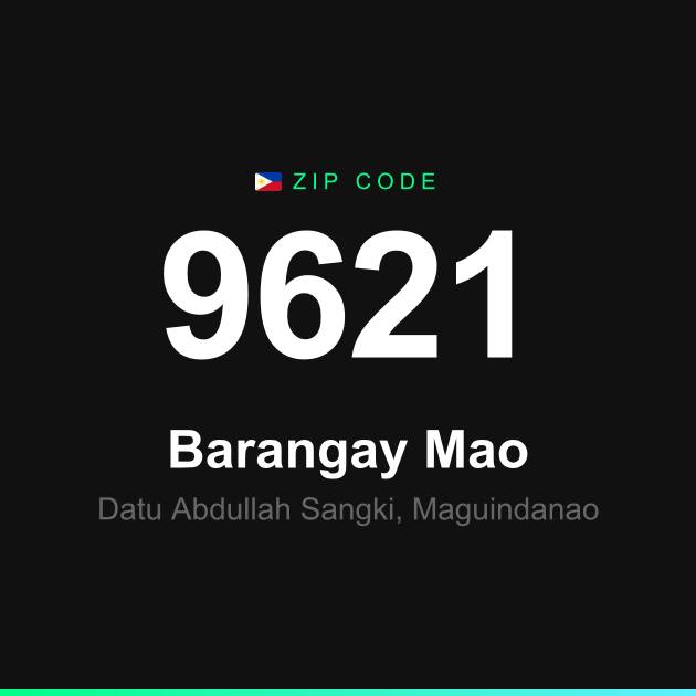 Shareable ZIP code 9621 card for Barangay Mao