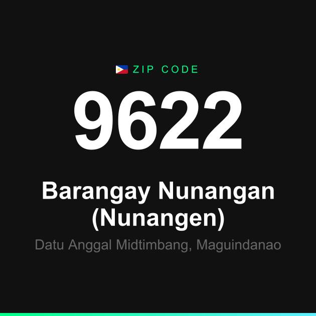 Shareable ZIP code 9622 card for Barangay Nunangan (Nunangen)