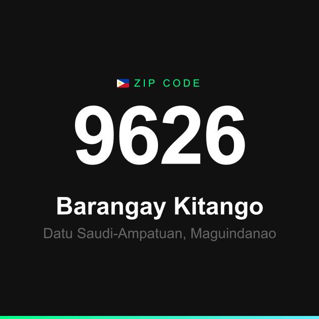Shareable ZIP code 9626 card for Barangay Kitango
