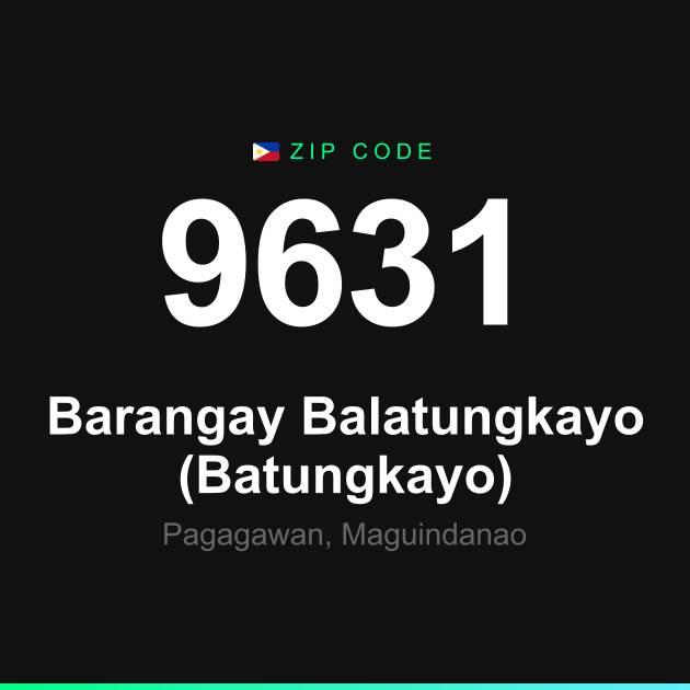Shareable ZIP code 9631 card for Barangay Balatungkayo (Batungkayo)
