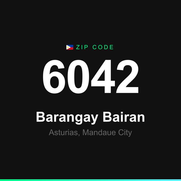 Shareable ZIP code 6042 card for Barangay Bairan