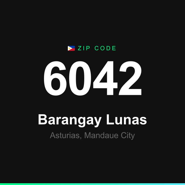 Shareable ZIP code 6042 card for Barangay Lunas
