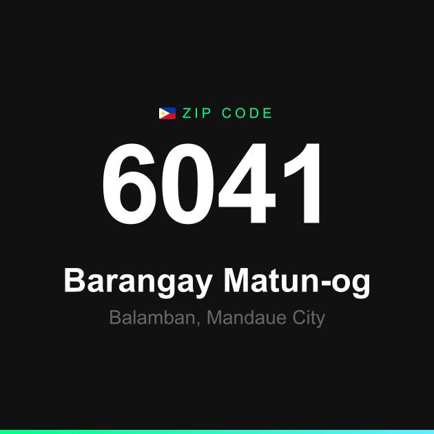 Shareable ZIP code 6041 card for Barangay Matun-og