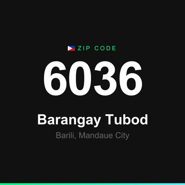 Shareable ZIP code 6036 card for Barangay Tubod