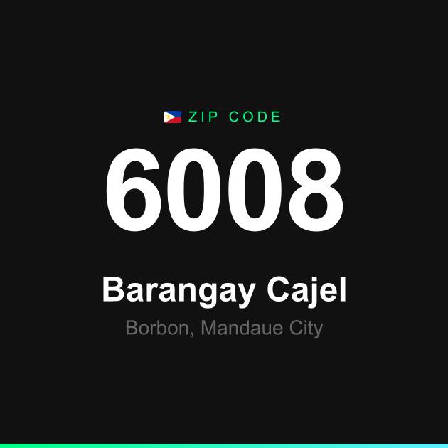 Shareable ZIP code 6008 card for Barangay Cajel