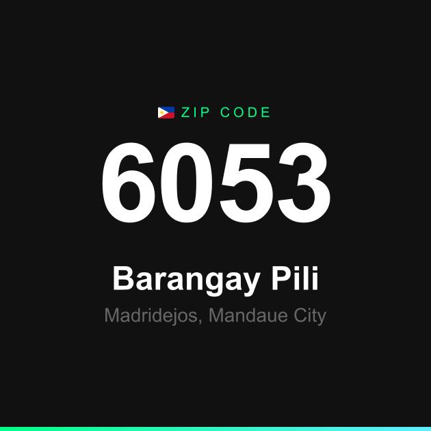 Shareable ZIP code 6053 card for Barangay Pili
