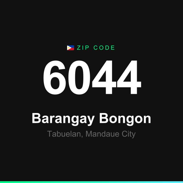 Shareable ZIP code 6044 card for Barangay Bongon