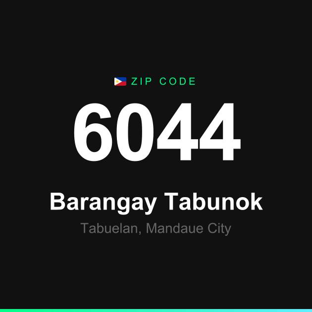Shareable ZIP code 6044 card for Barangay Tabunok