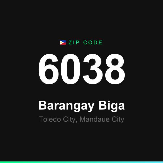Shareable ZIP code 6038 card for Barangay Biga