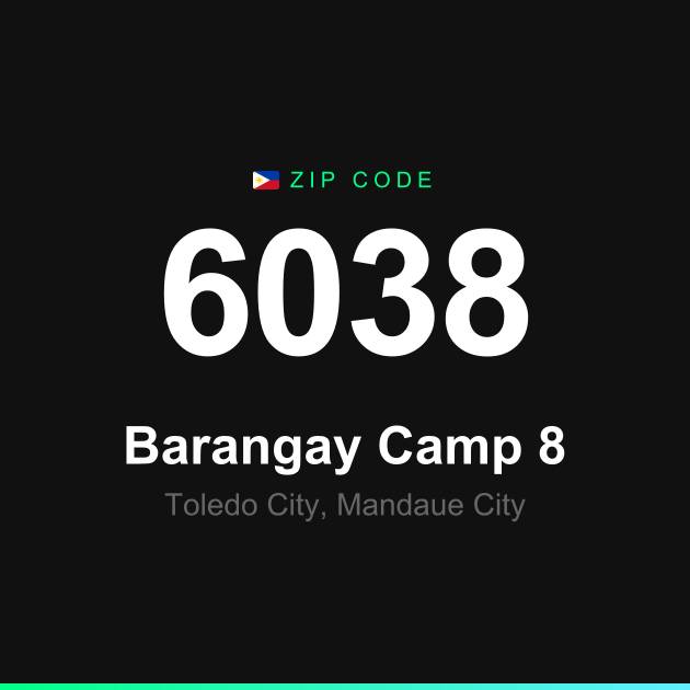 Shareable ZIP code 6038 card for Barangay Camp 8