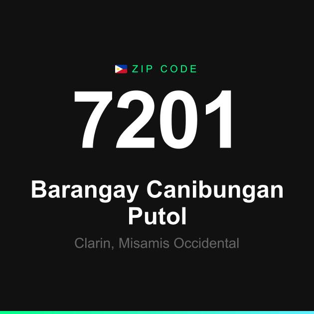 Shareable ZIP code 7201 card for Barangay Canibungan Putol