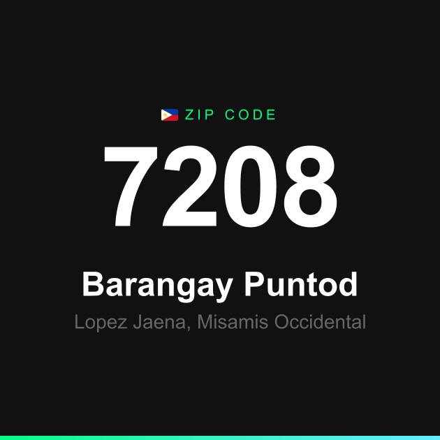 Shareable ZIP code 7208 card for Barangay Puntod