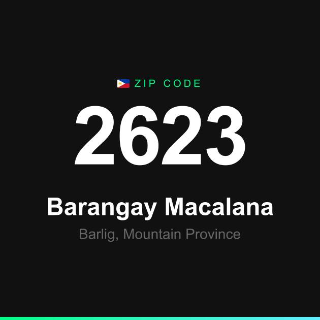 Shareable ZIP code 2623 card for Barangay Macalana